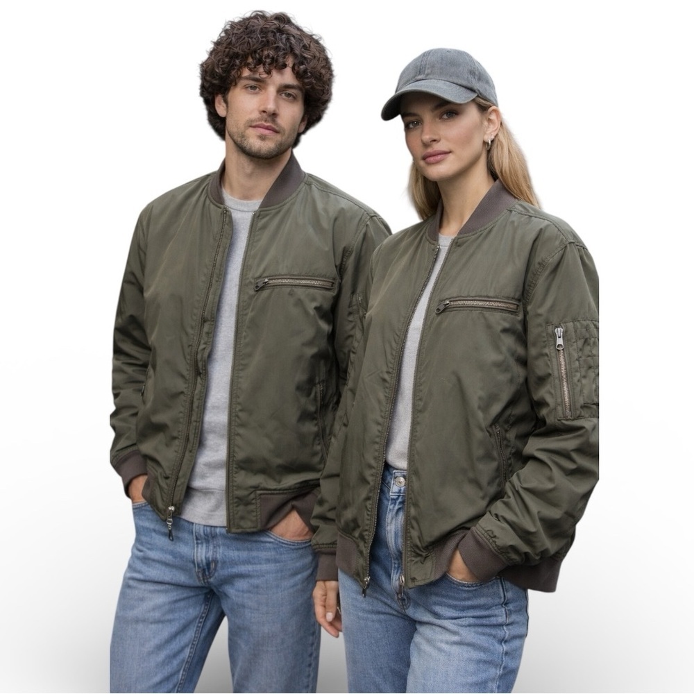 Vintage GAP Satin Military Bomber Jacket Army Olive Green Unisex Styling Small